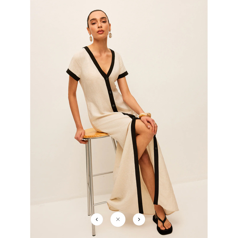 Copied - Commense Cotton & Linen High-Slit Contrast Trim Dress Sz L